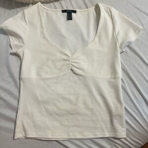 Forever 21 Cream Ruched Scoop Neck Blouse